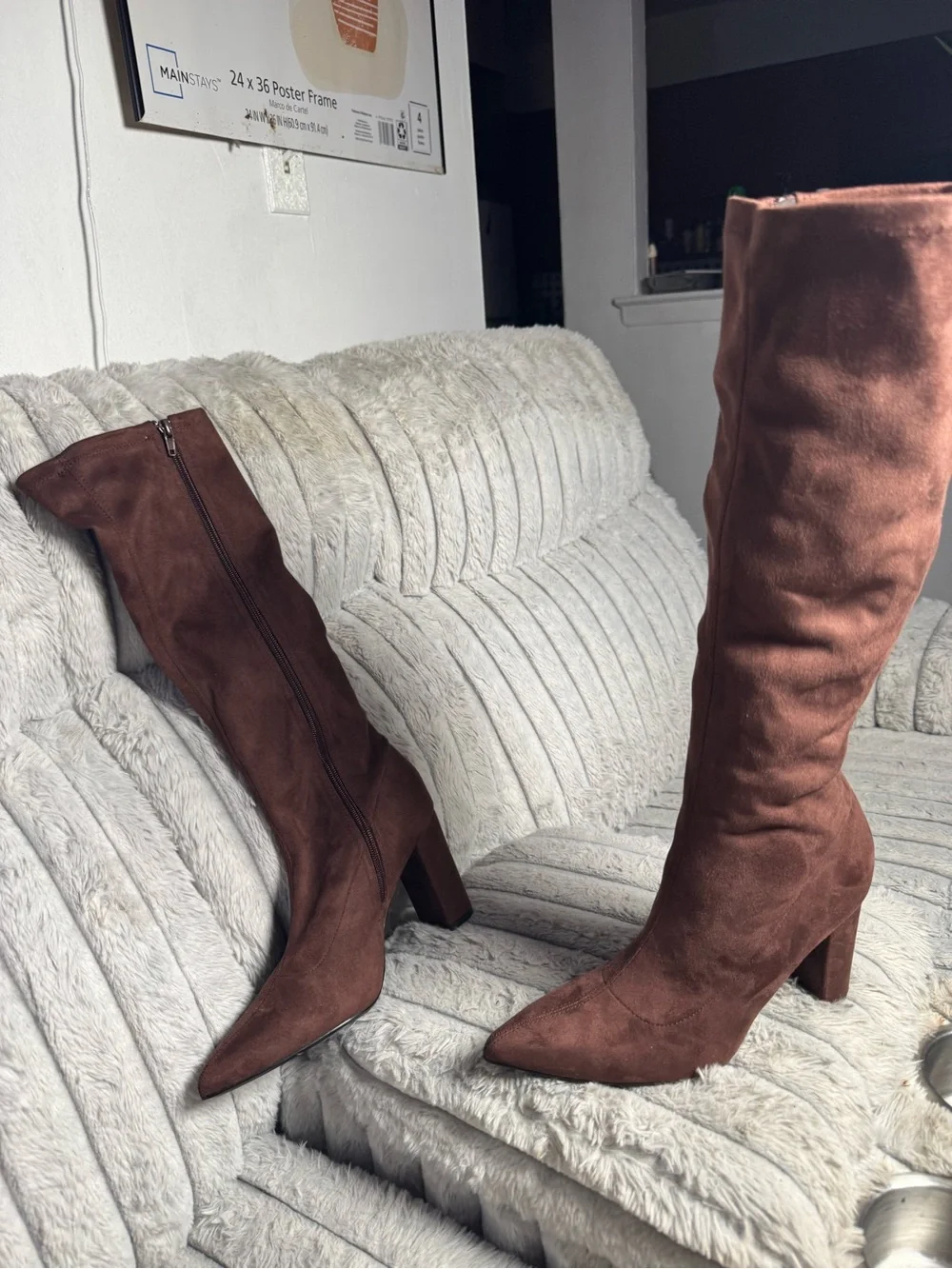 Tall Over-the-Knee Pointed Toe Block Heel Boots - Brown